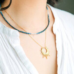 Sun Necklace Gold Sunburst Necklace WATERPROOF Gold Layering Celestial Necklace